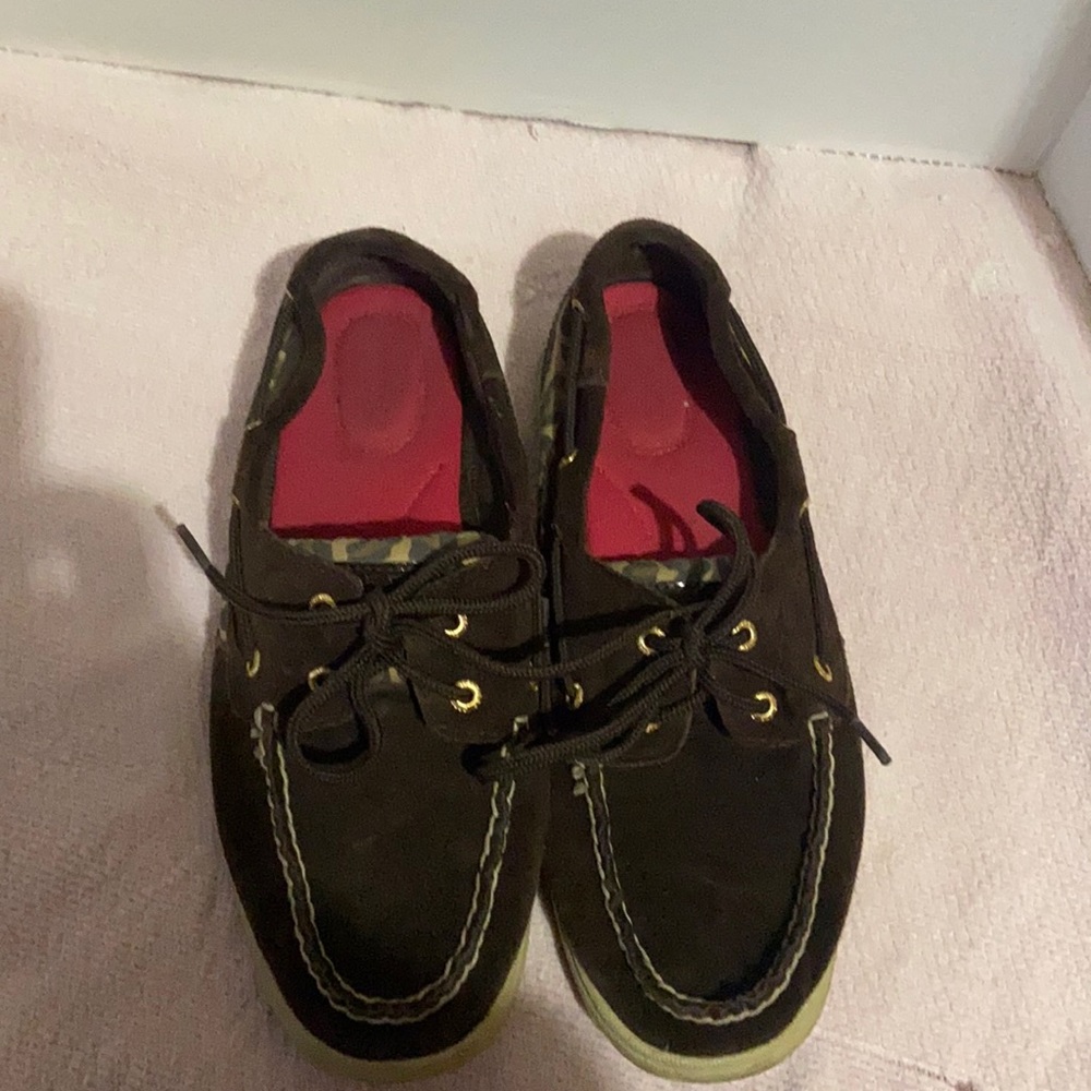 Brown and animal print sperry loafers